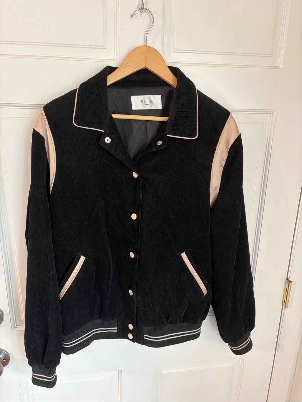 Celine Paris Teddy Black Corduroy Satin Trim Jacket 50